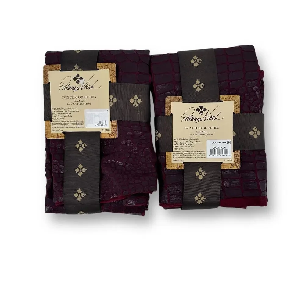 Patricia Nash Faux Croc Embossed Euro Sham Set Of Two Plum Red